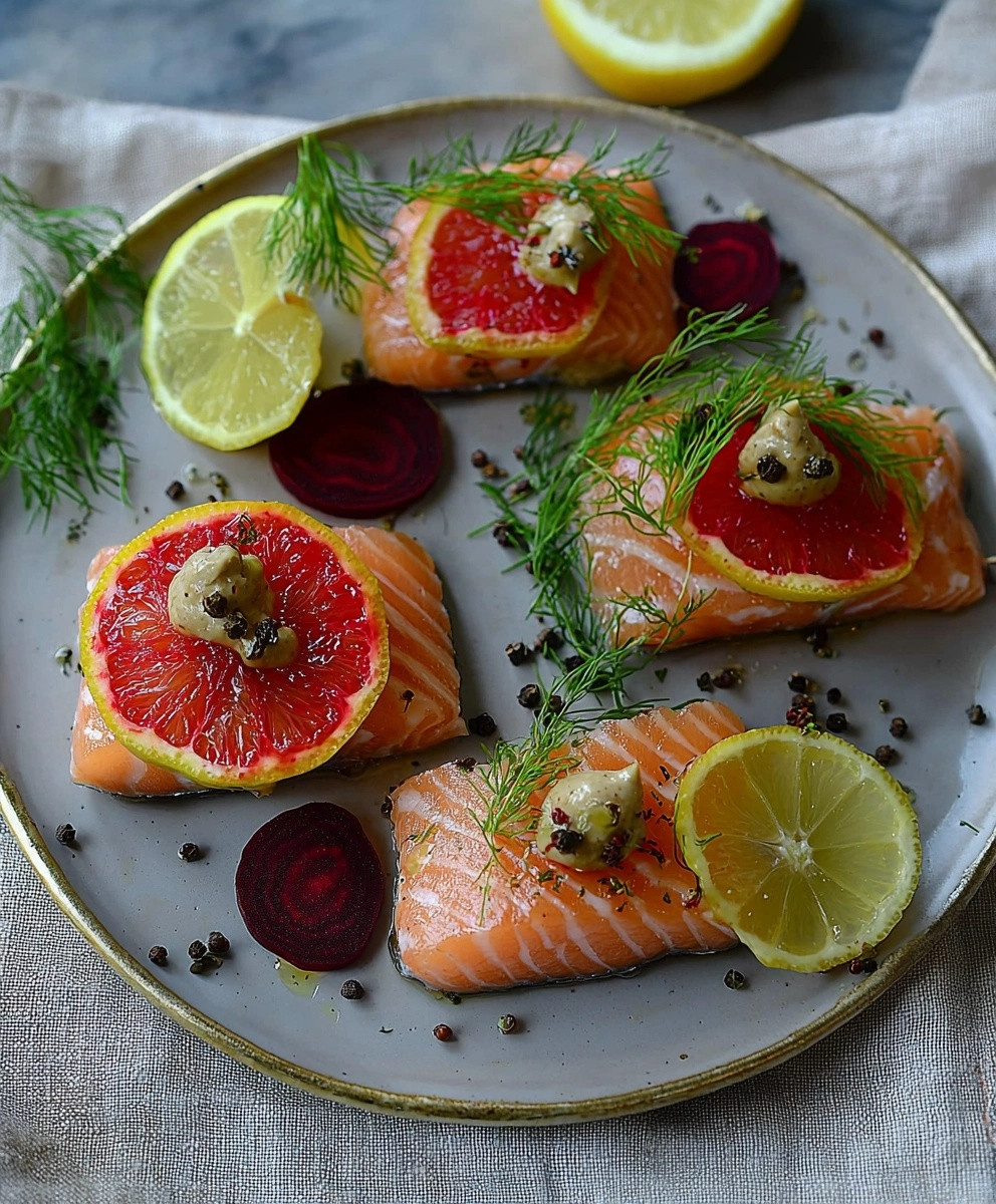 Saumon gravlax betterave agrumes gin