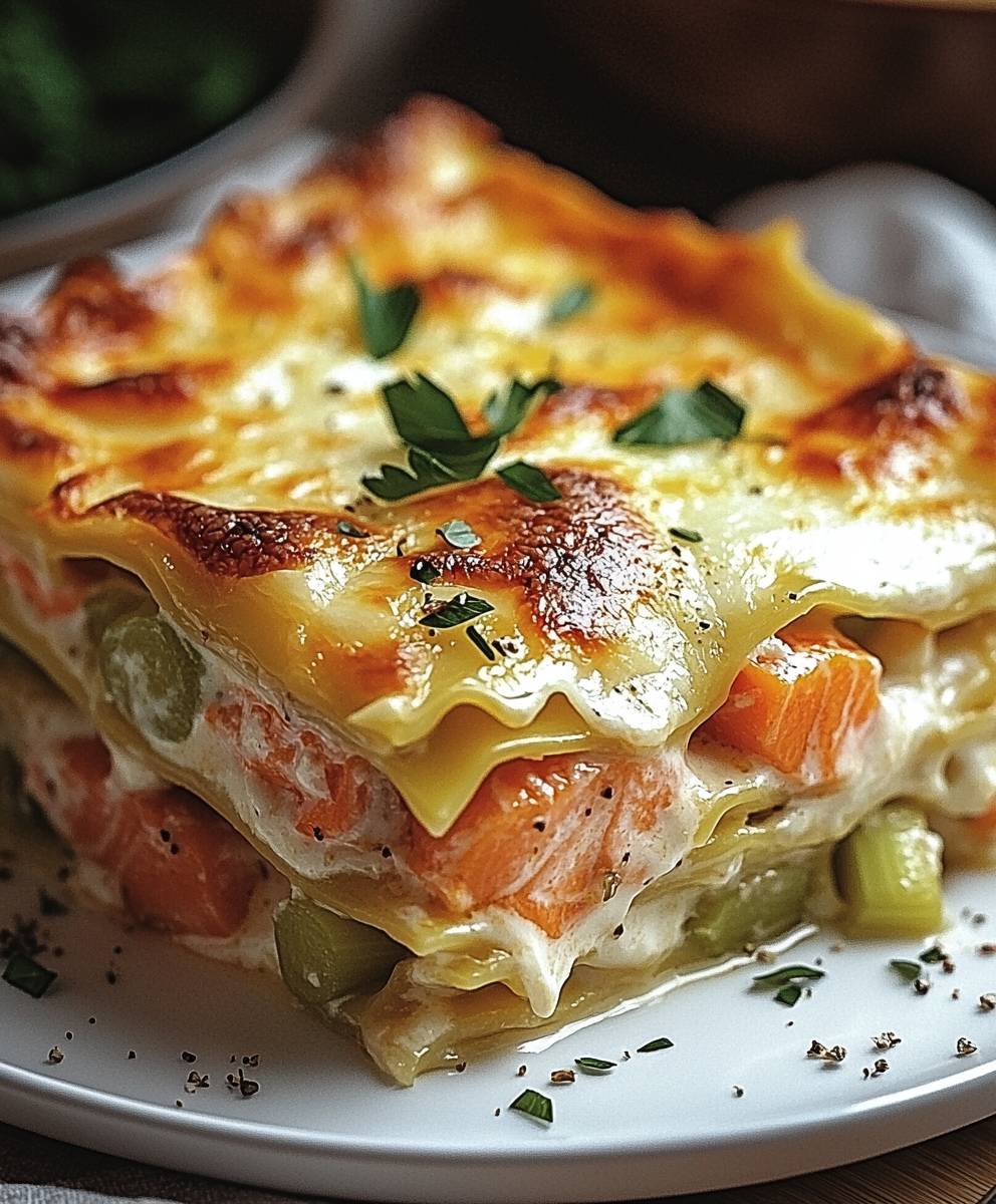 Lasagnes saumon poireaux fromage fondant