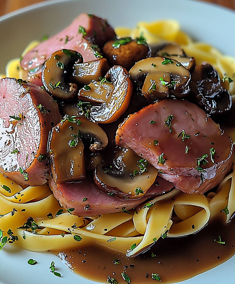 Jambon sauce madère champignons tagliatelles