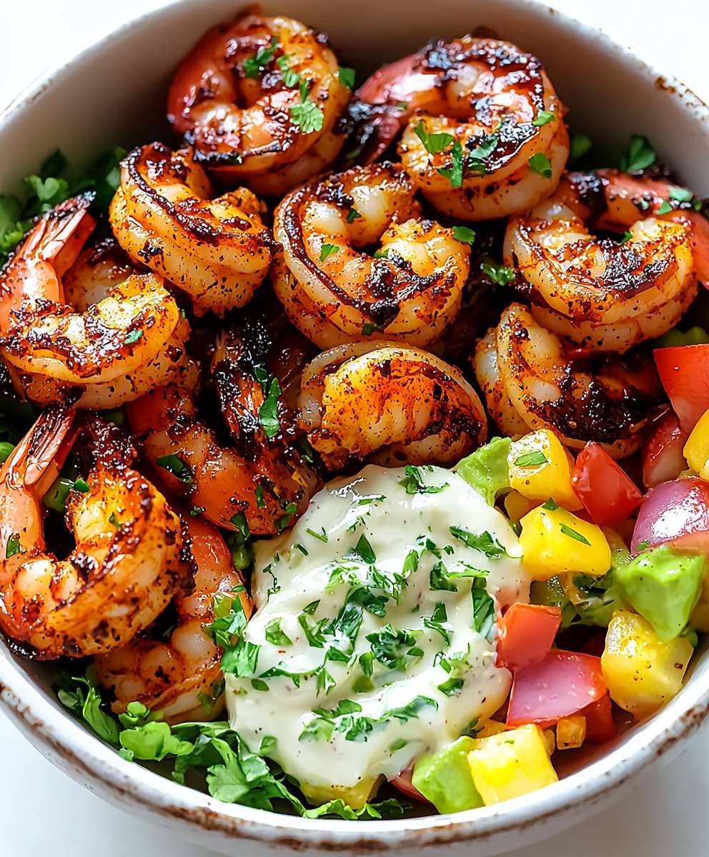 Salade de crevettes noircies