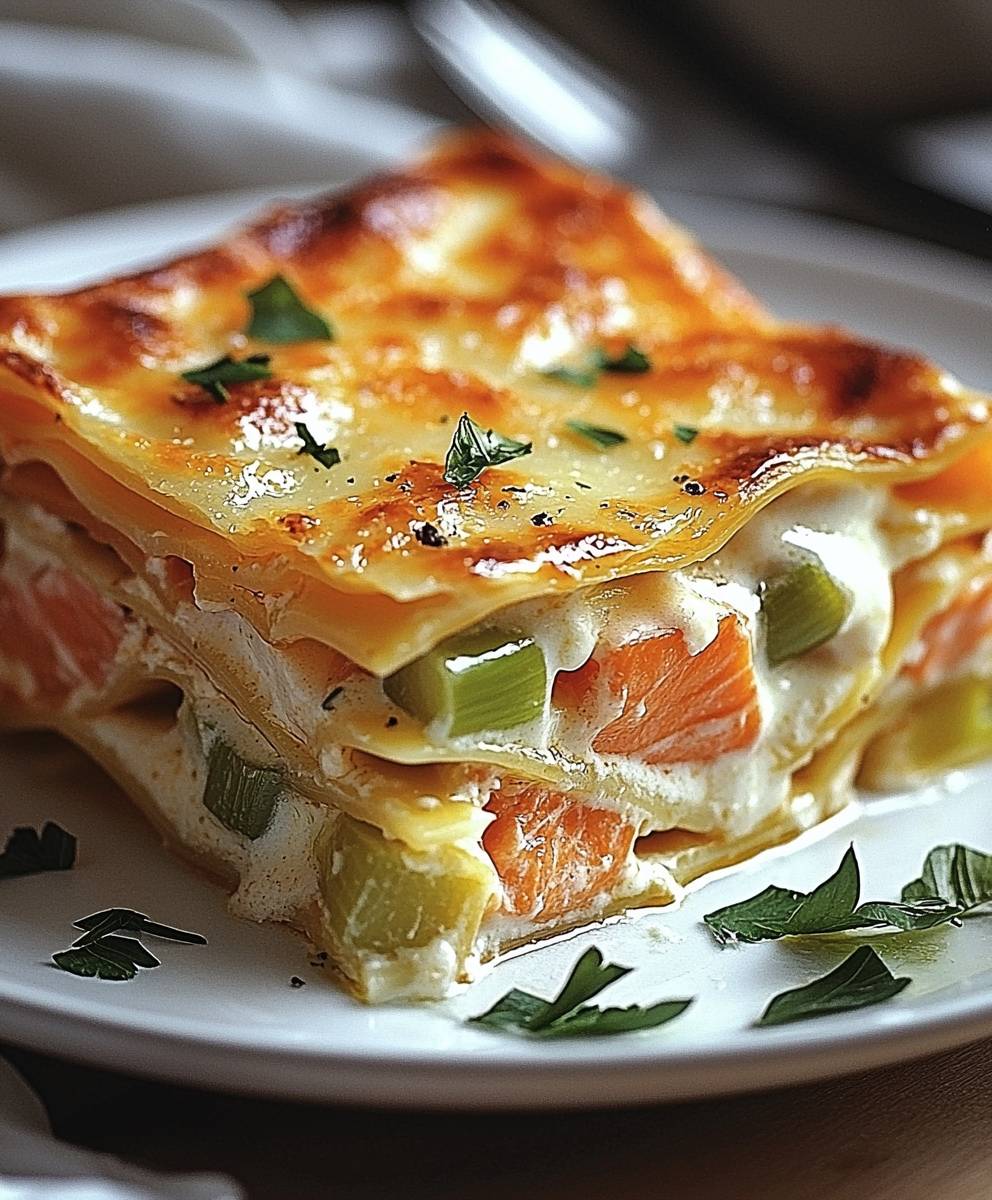 Lasagnes saumon poireaux fromage fondant