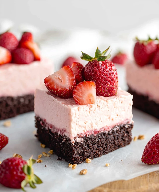 Brownies cheesecake fraises sans cuisson