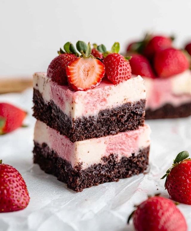 Brownies cheesecake fraises sans cuisson