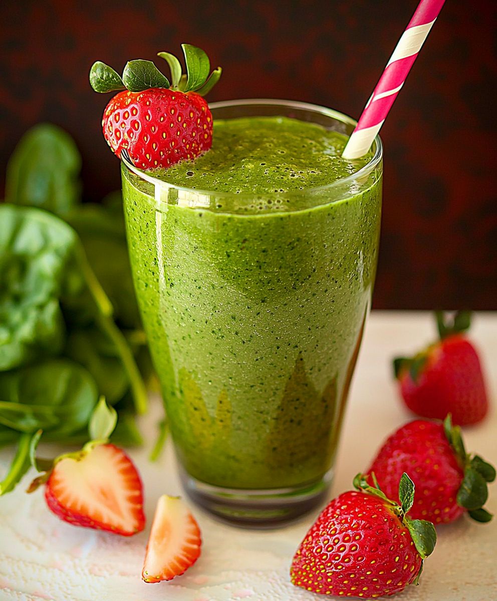 Smoothie vert fraises épinards
