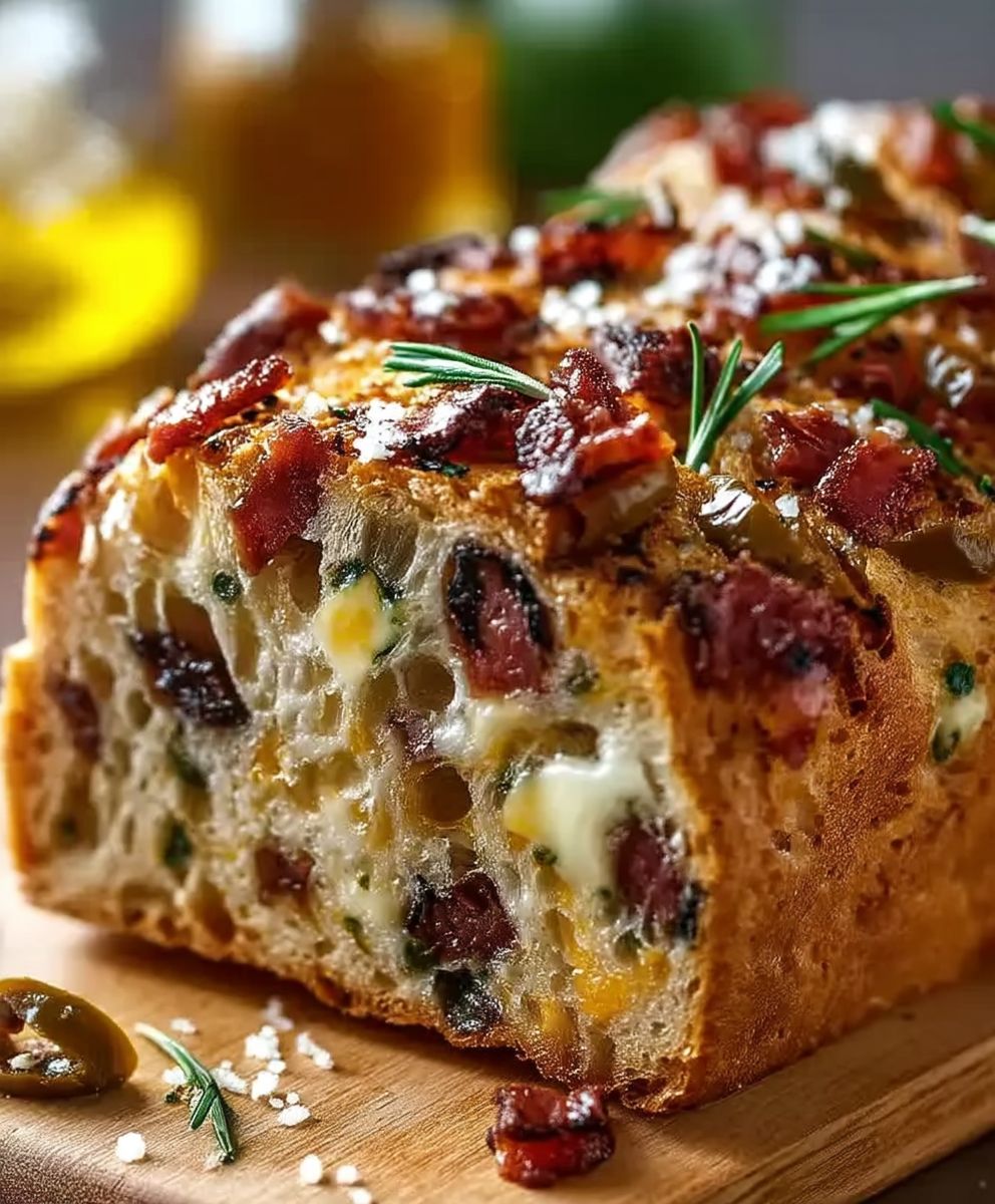 Pain olives bacon fromage