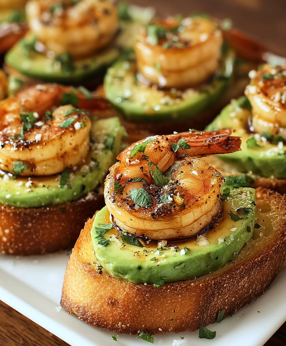 Crostini ail crevettes avocat