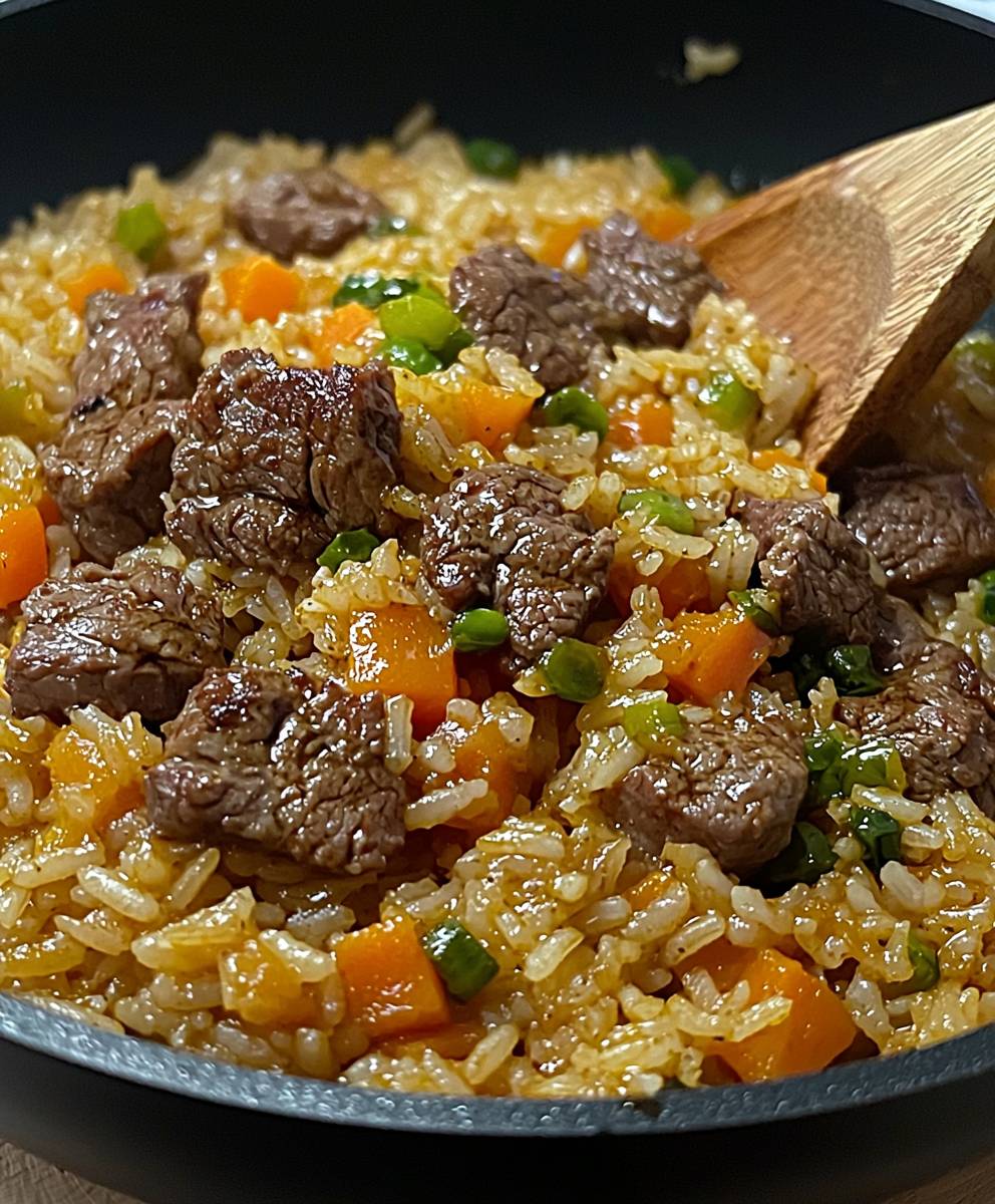 Boeuf et riz à la poêle