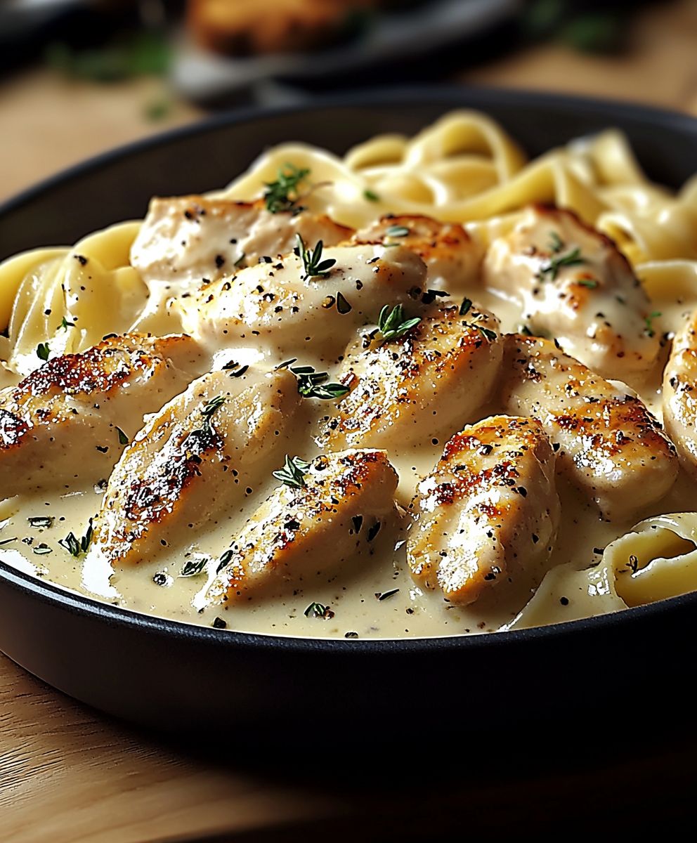 Pâtes au poulet sauce Alfredo