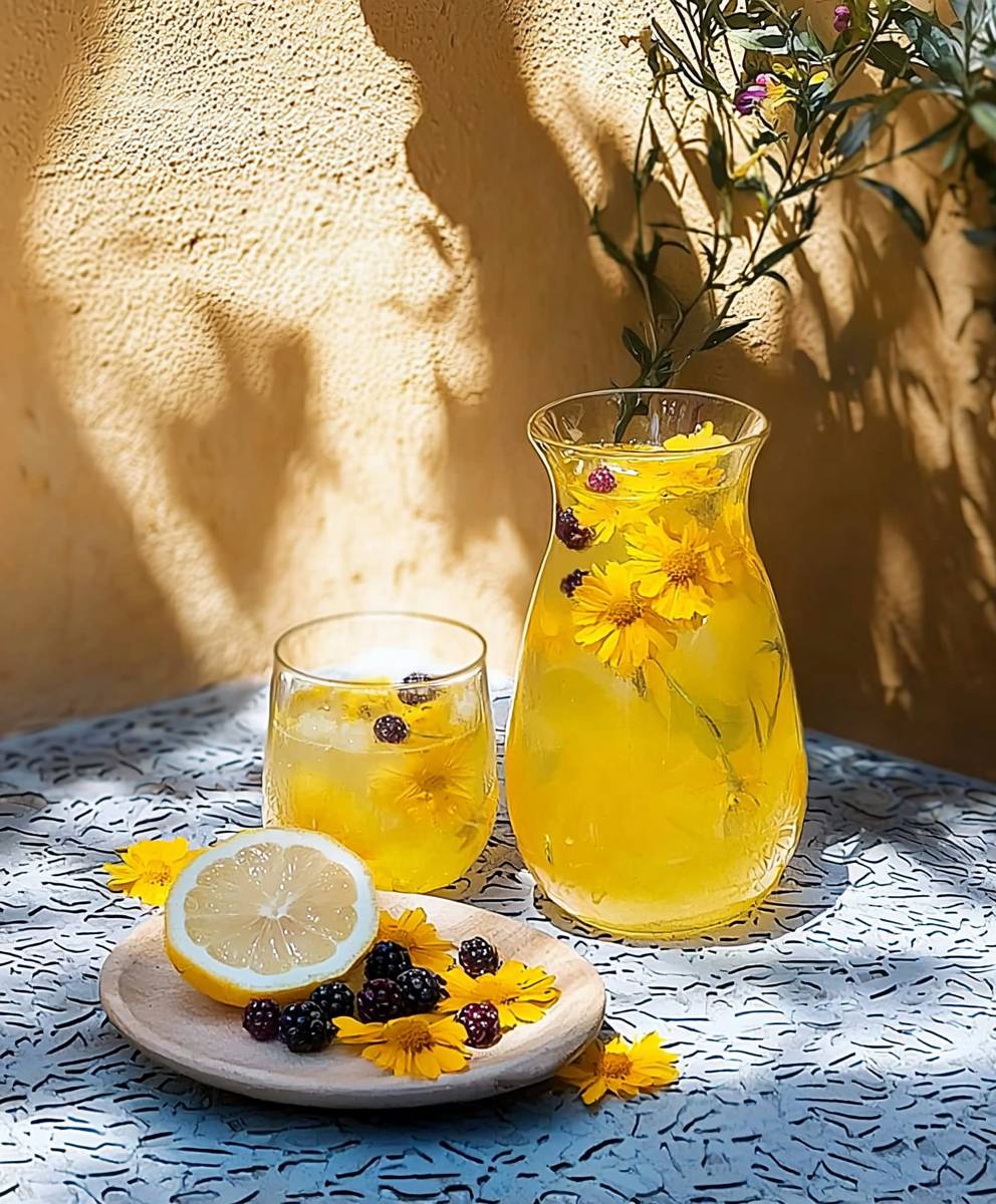 Citronnade maison fleurs et baies
