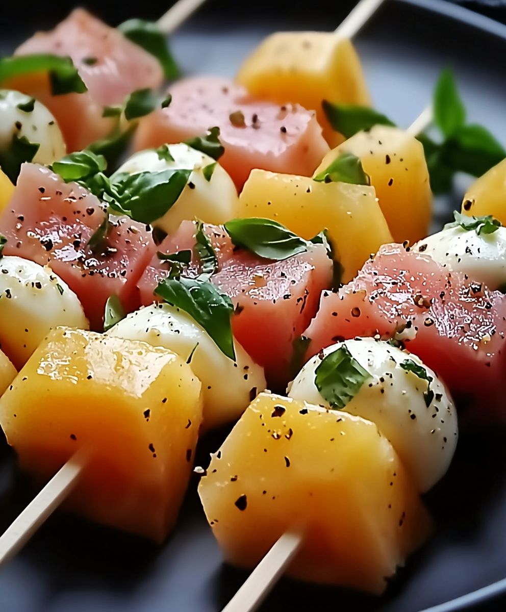 Brochettes melon jambon cru mozzarella