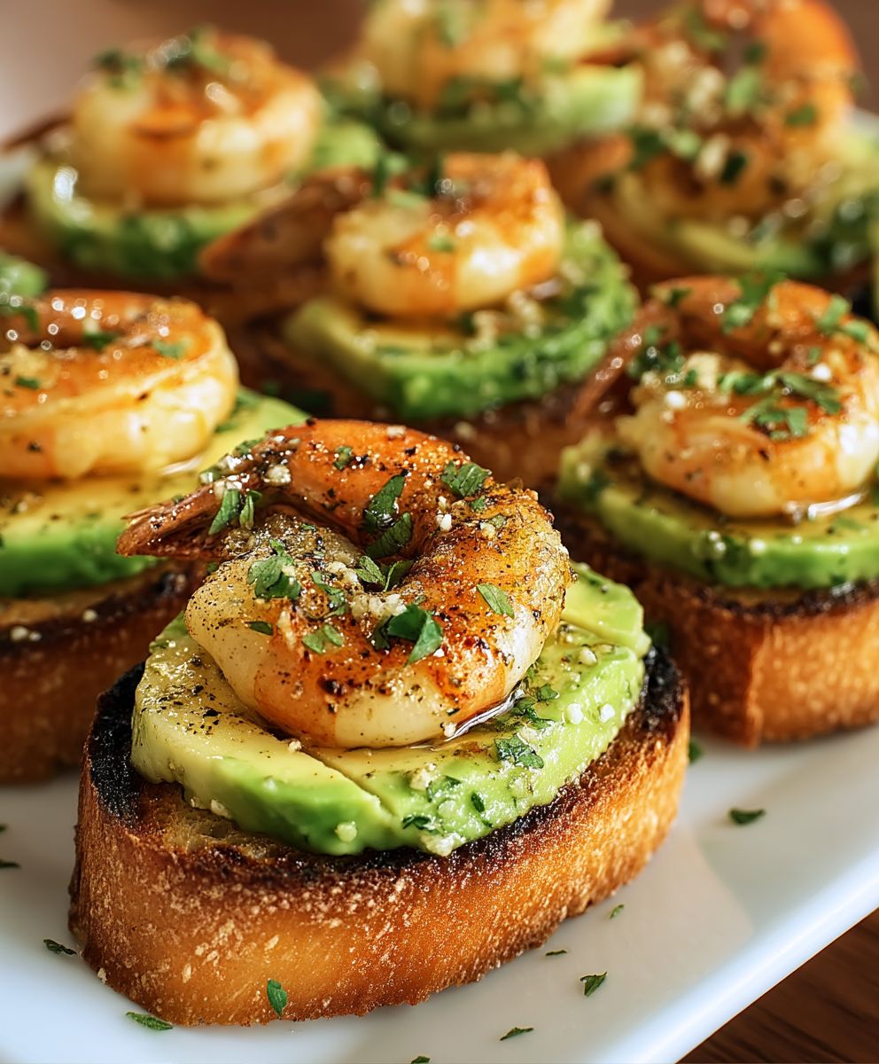Crostini ail crevettes avocat