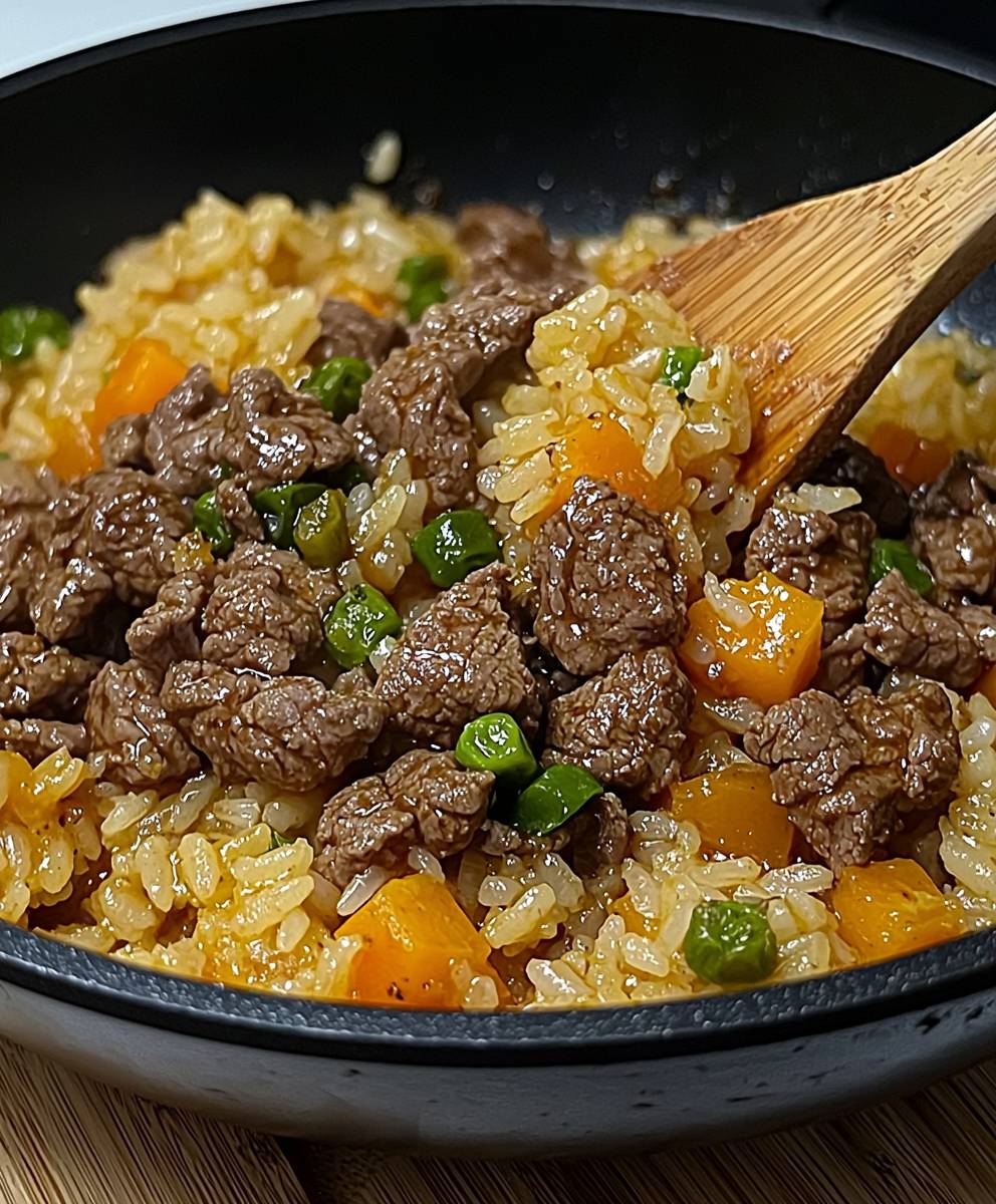 Boeuf et riz à la poêle