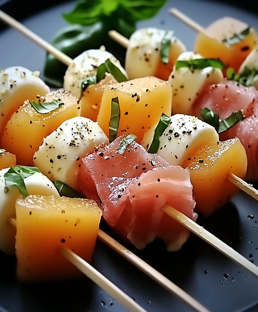 Brochettes melon jambon cru mozzarella