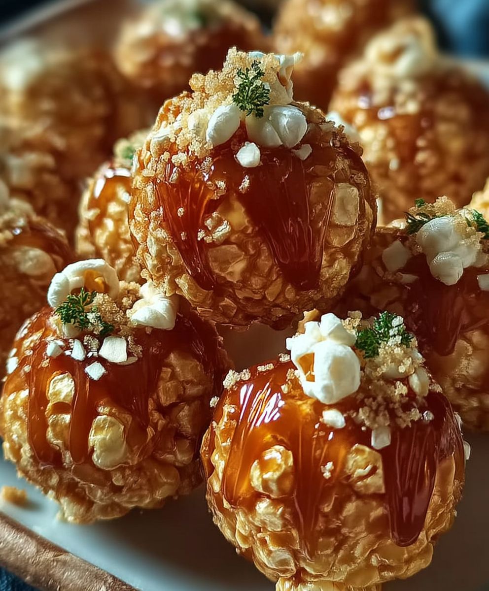 Popcorn caramel boules