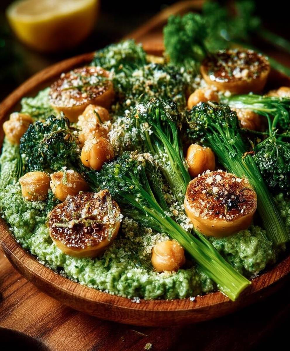 Brocoli rabe pesto ciboulette parmesan