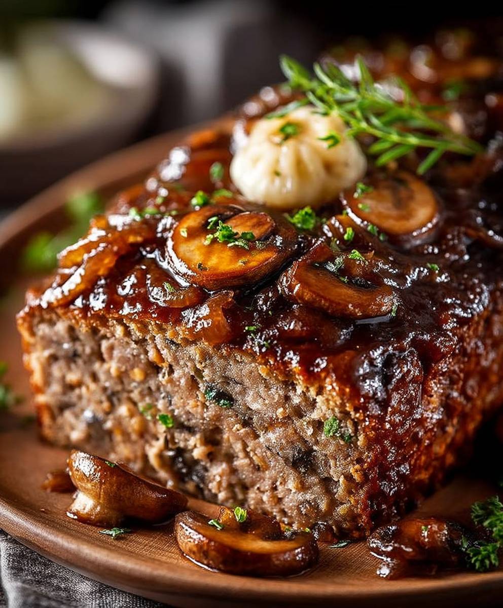 Pain de viande champignons oignons caramélisés