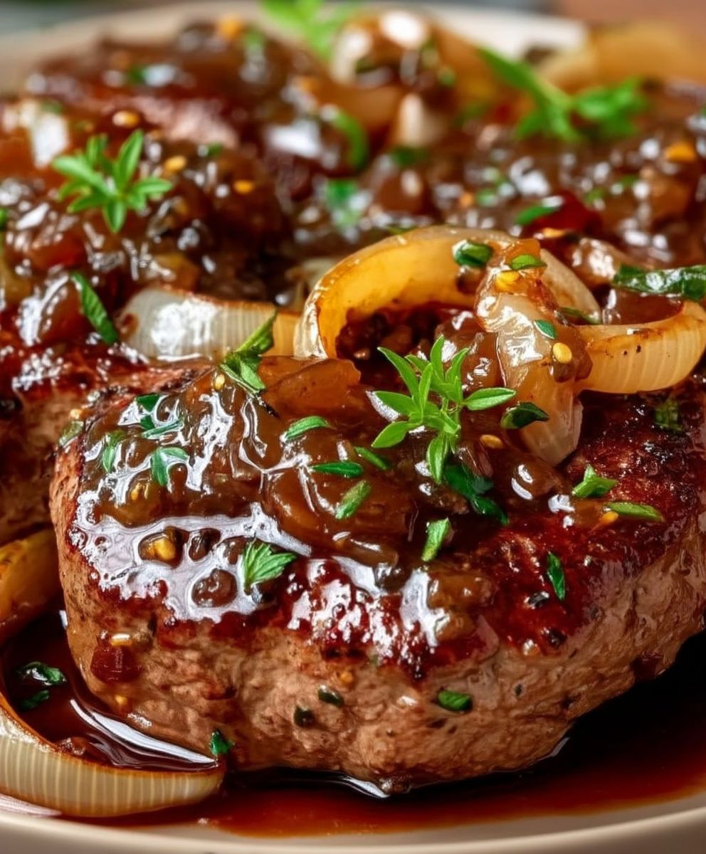 Steaks boeuf sauce oignon