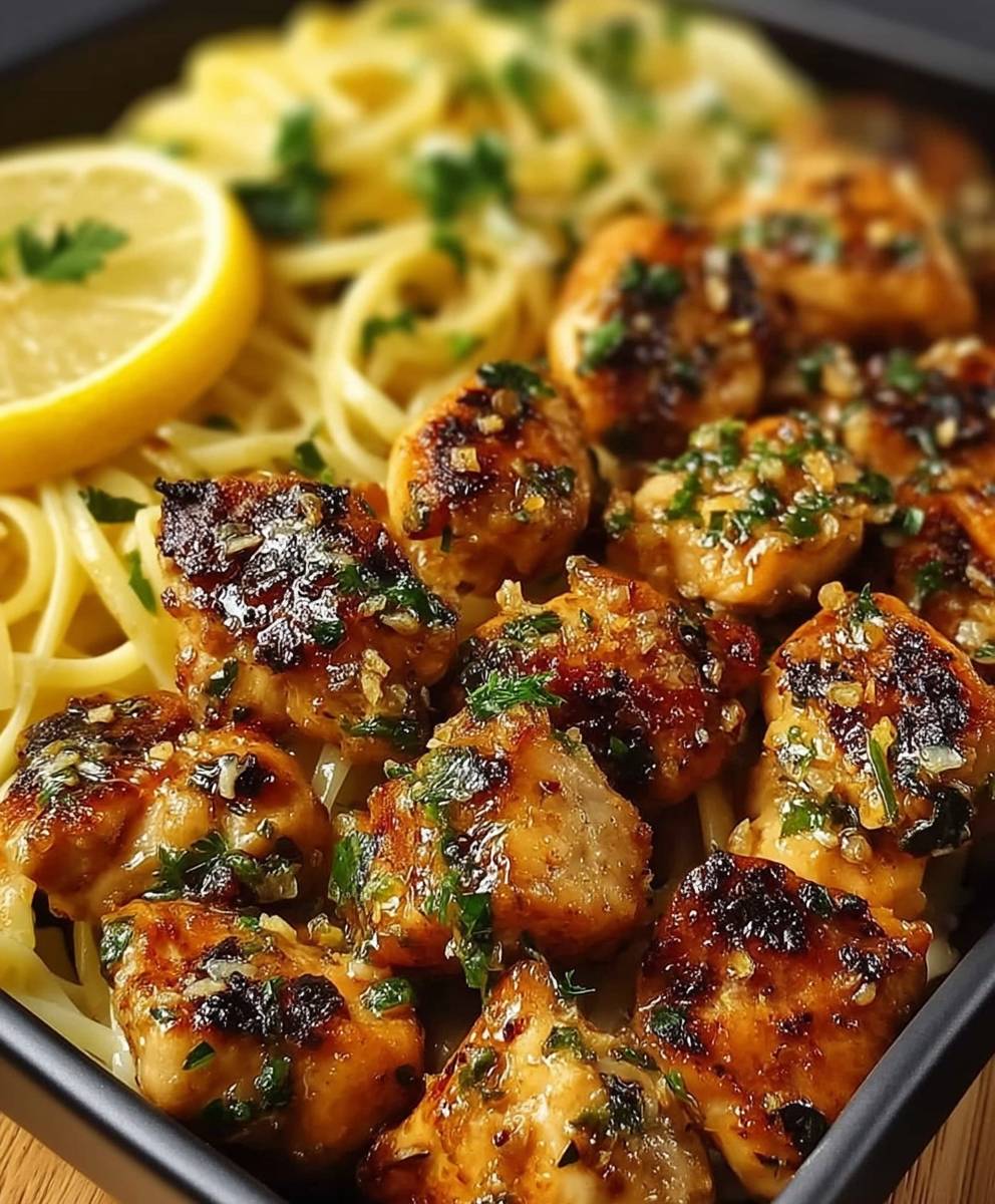 Poulet beurre ail linguine citron