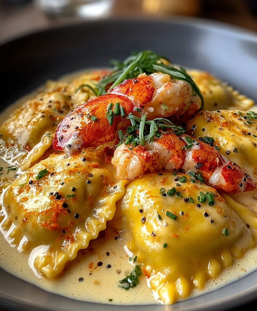 Raviolis homard crème ail safran
