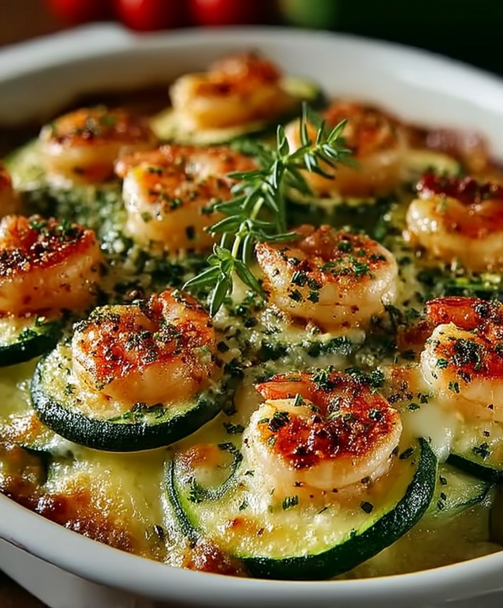 Courgettes gratinées crevettes ail