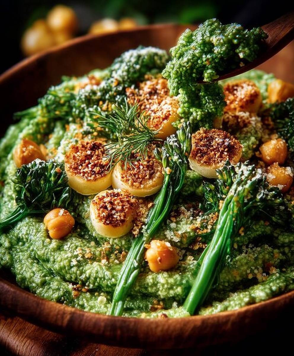 Brocoli rabe pesto ciboulette parmesan