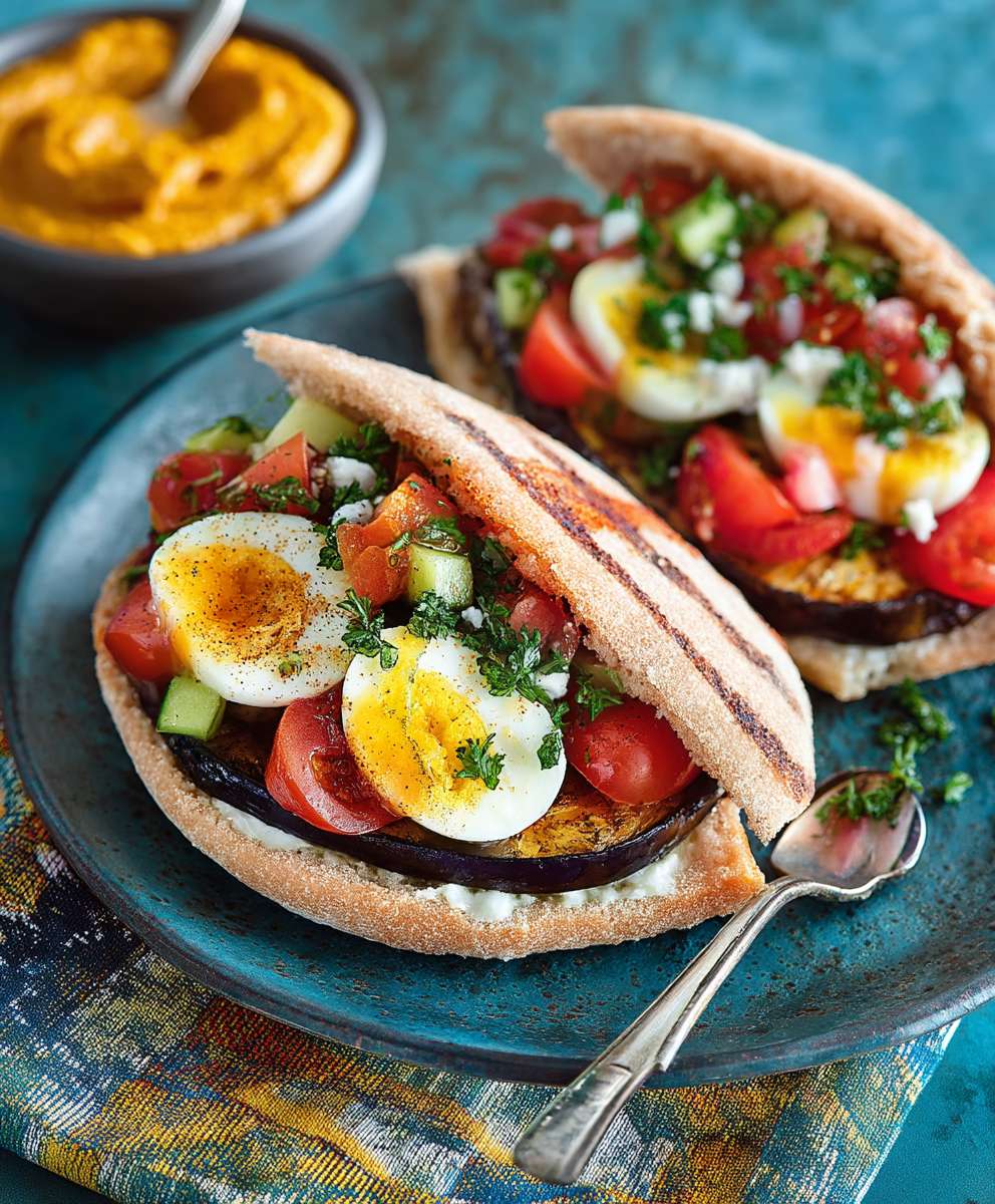 Sandwich aubergines et oeuf
