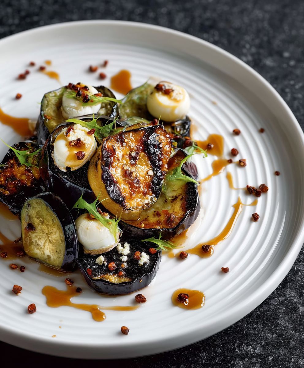 Salade escargots aubergines caramel soja
