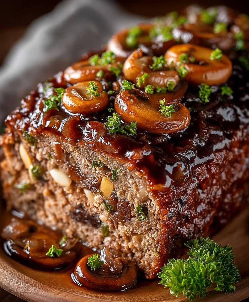 Pain de viande champignons oignons caramélisés
