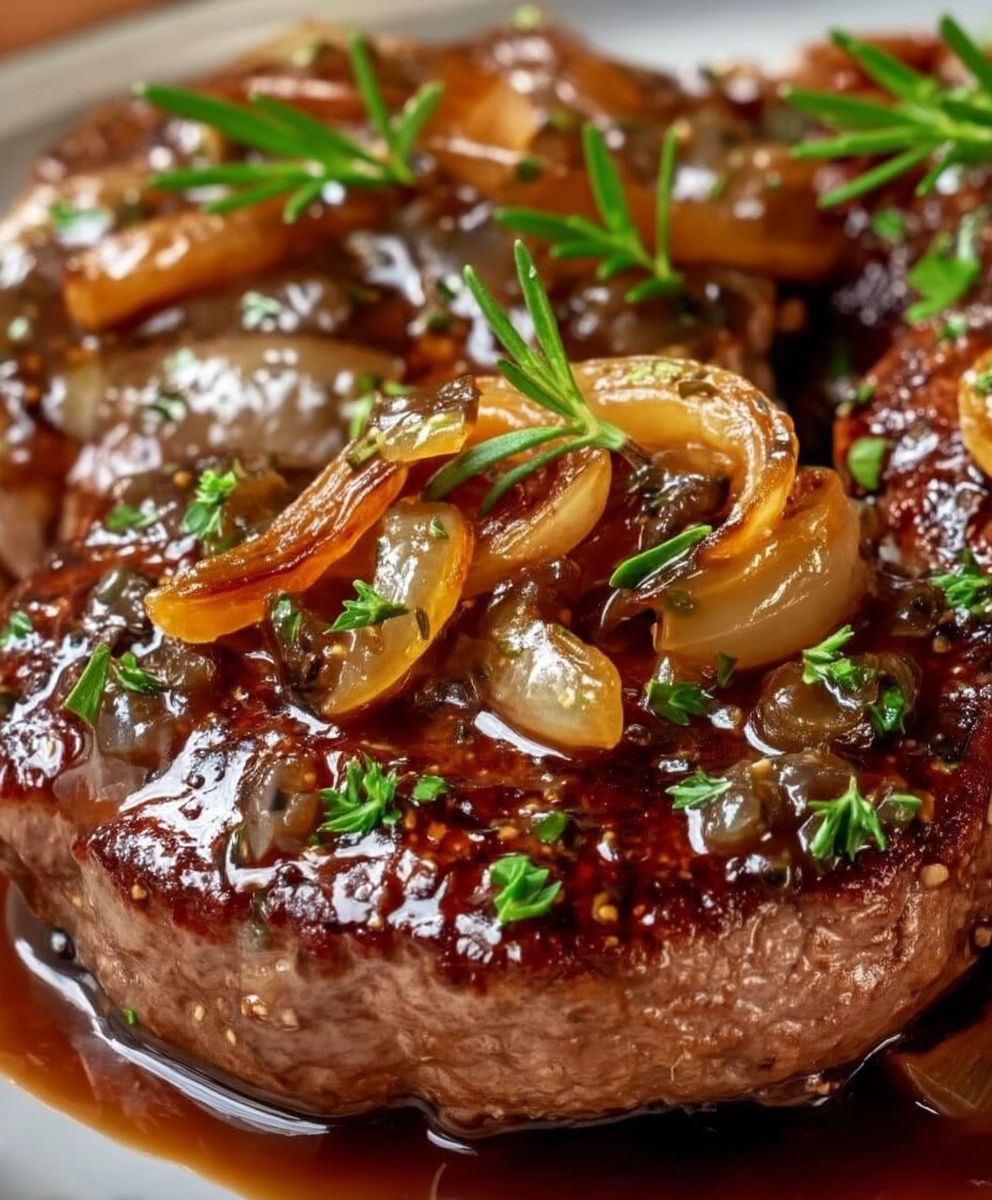 Steaks boeuf sauce oignon