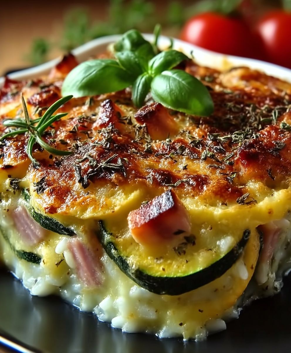 Gratin courgettes jambon riz