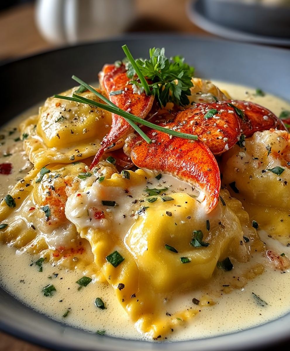 Raviolis homard crème ail safran