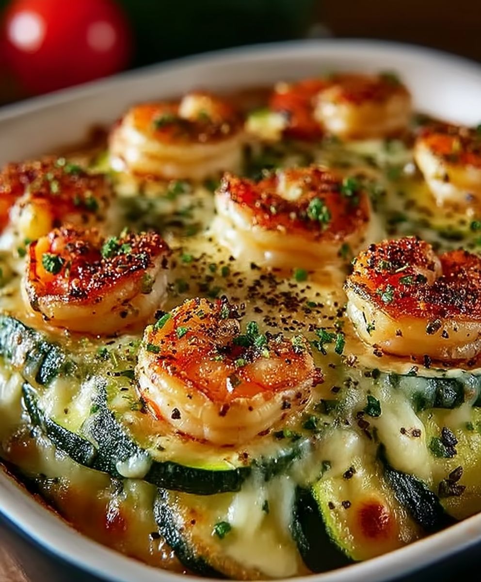 Courgettes gratinées crevettes ail