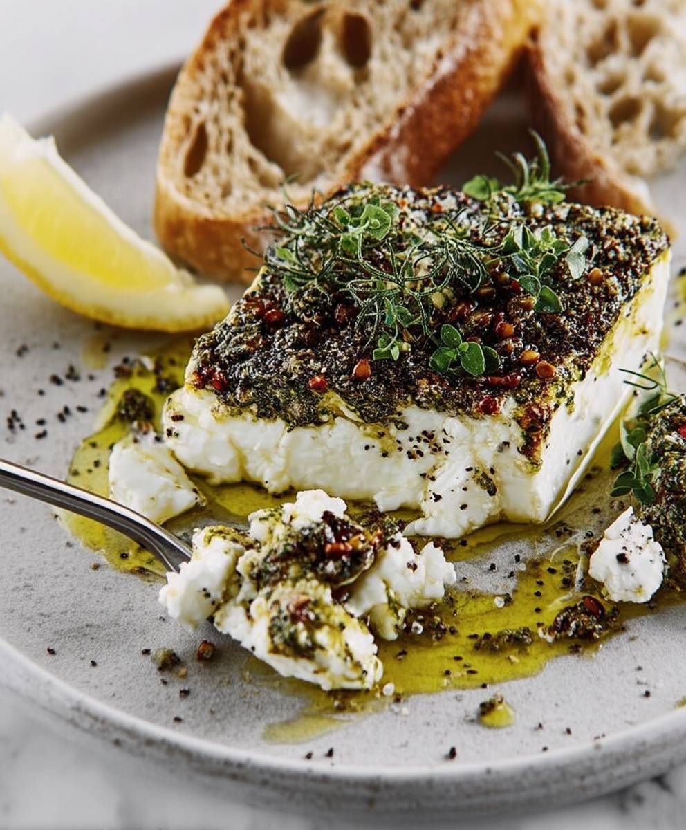 Feta rôtie thym graines fenouil