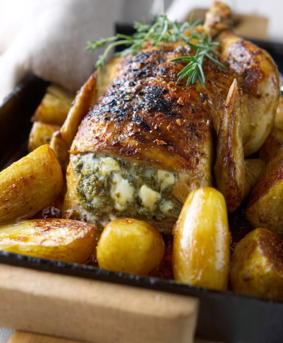 Poulet farci aux herbes