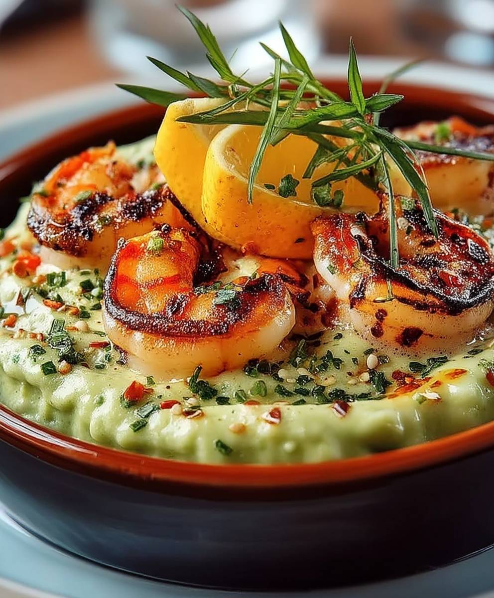 Crevettes avocat crème