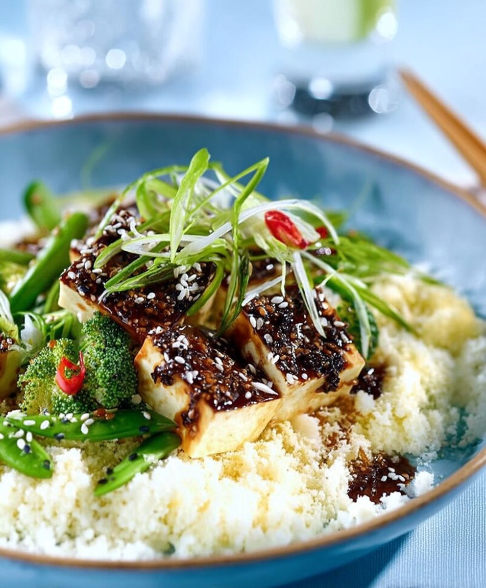 Tofu sésame riz chou fleur