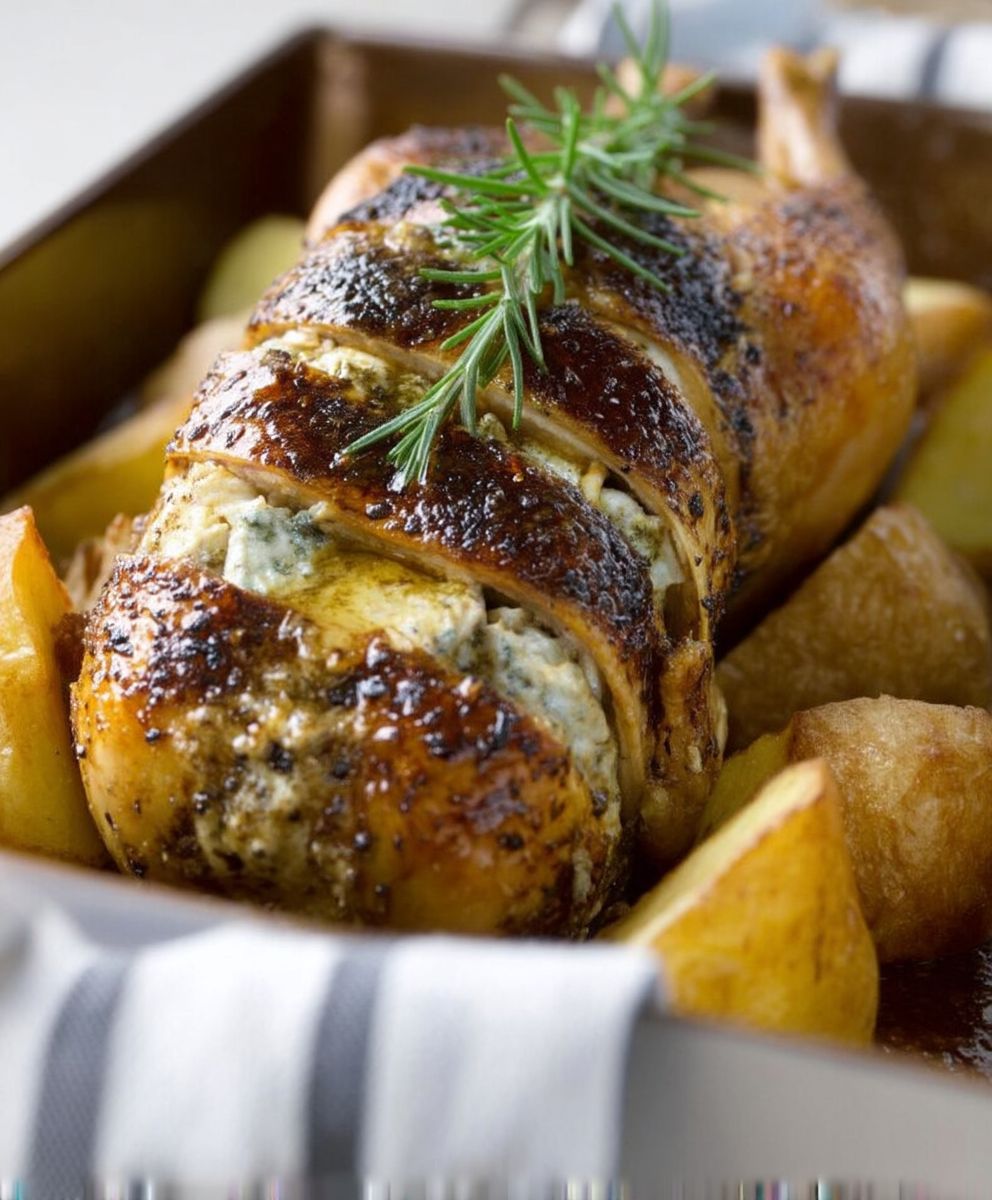 Poulet farci aux herbes