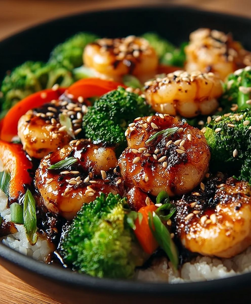 Sauté de crevettes teriyaki brocoli