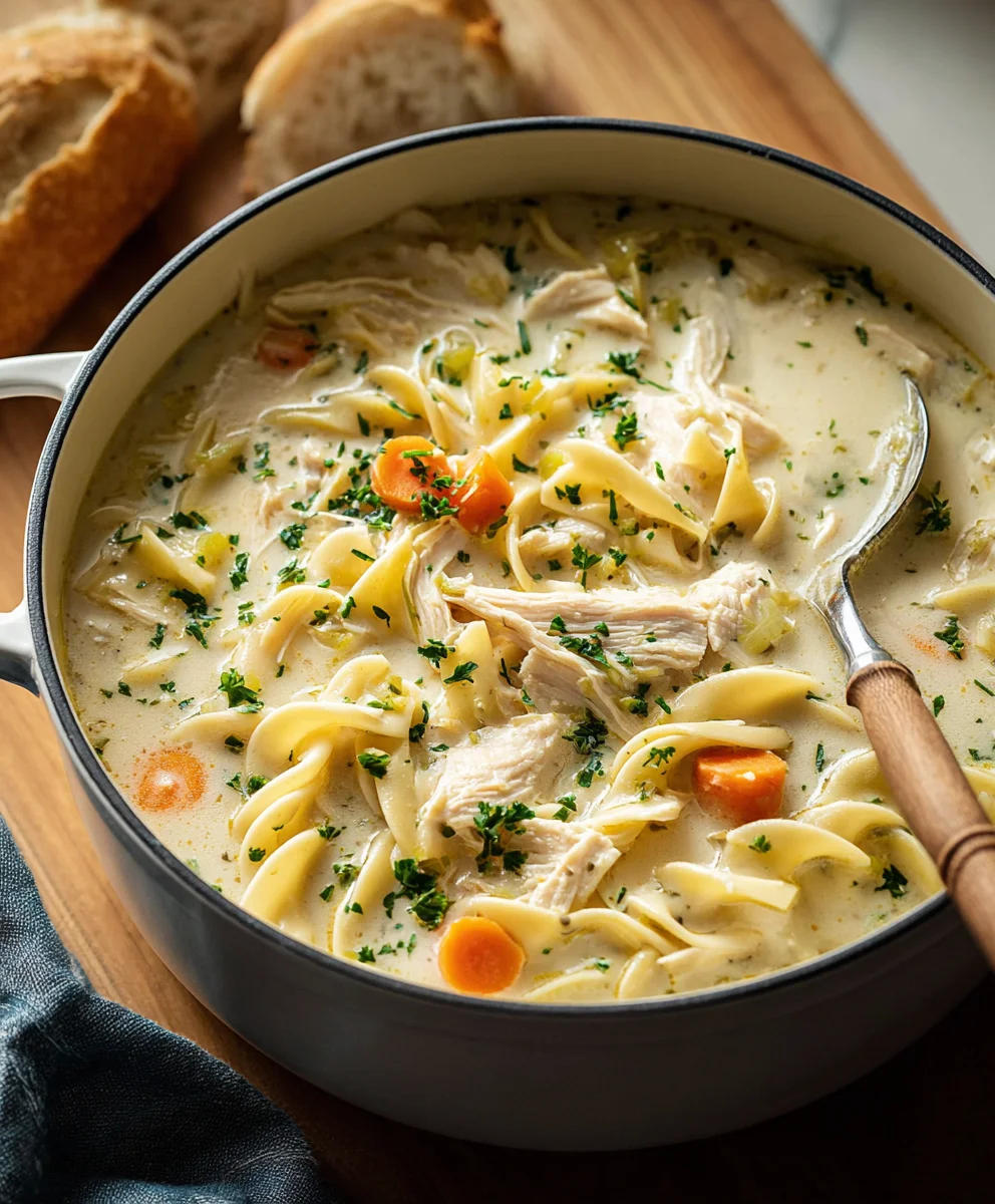 Soupe Crémeuse de Nouilles au Poulet : Ultra Réconfortante