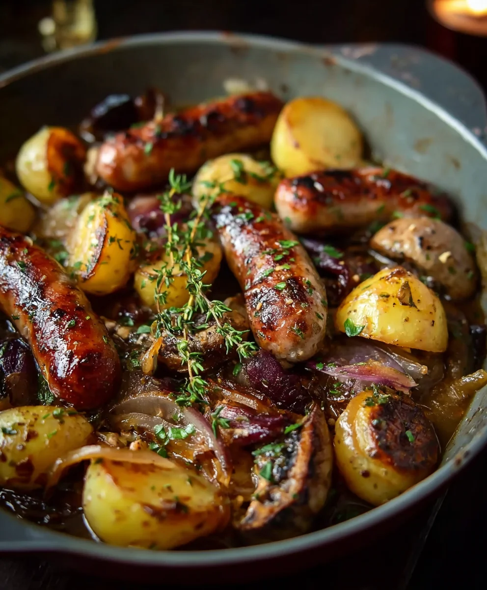 Saucisses Cbeef, Champignons & Patates au Four Facile