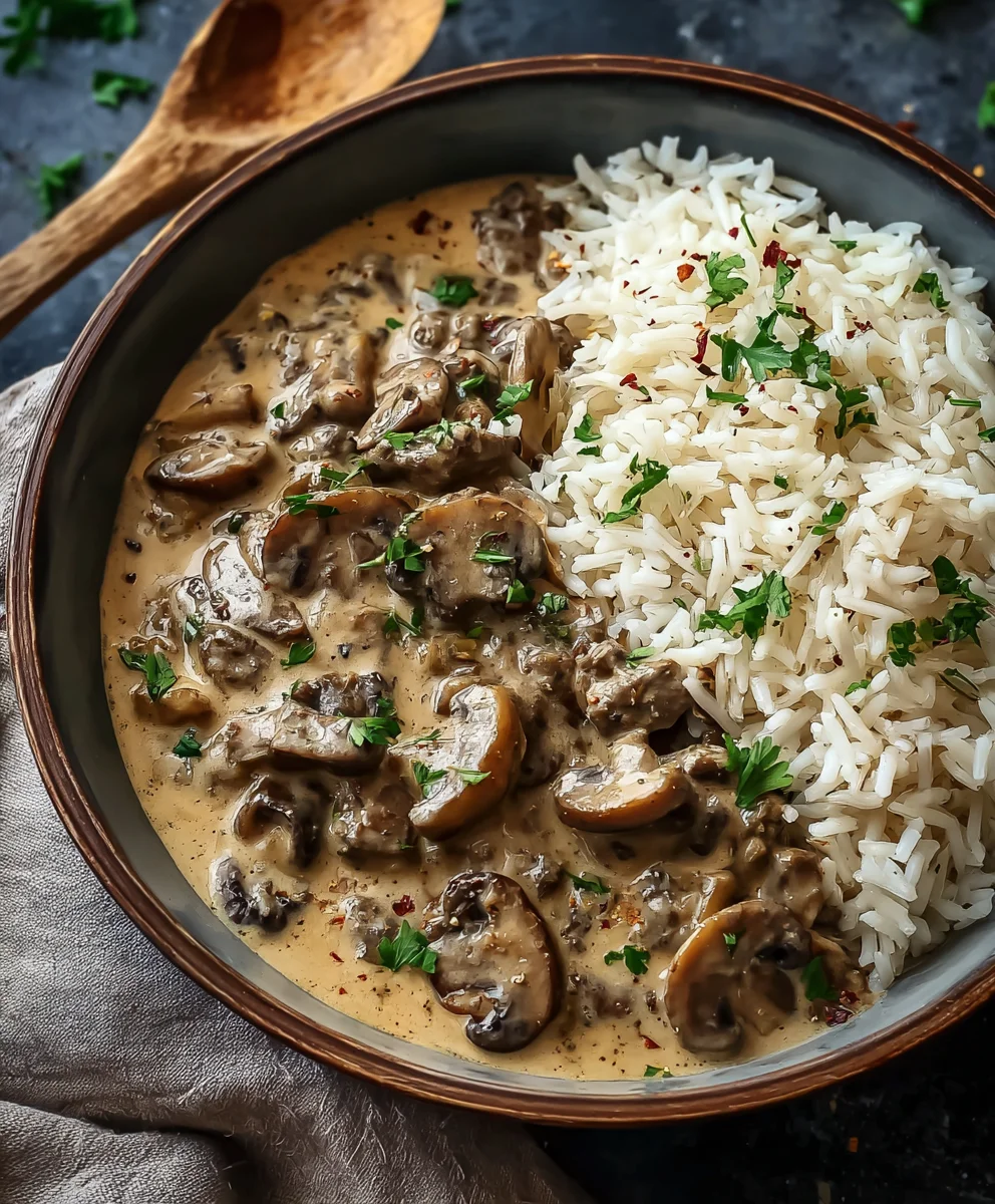Stroganoff Boeuf Champignons : Recette Facile & Riz Complet