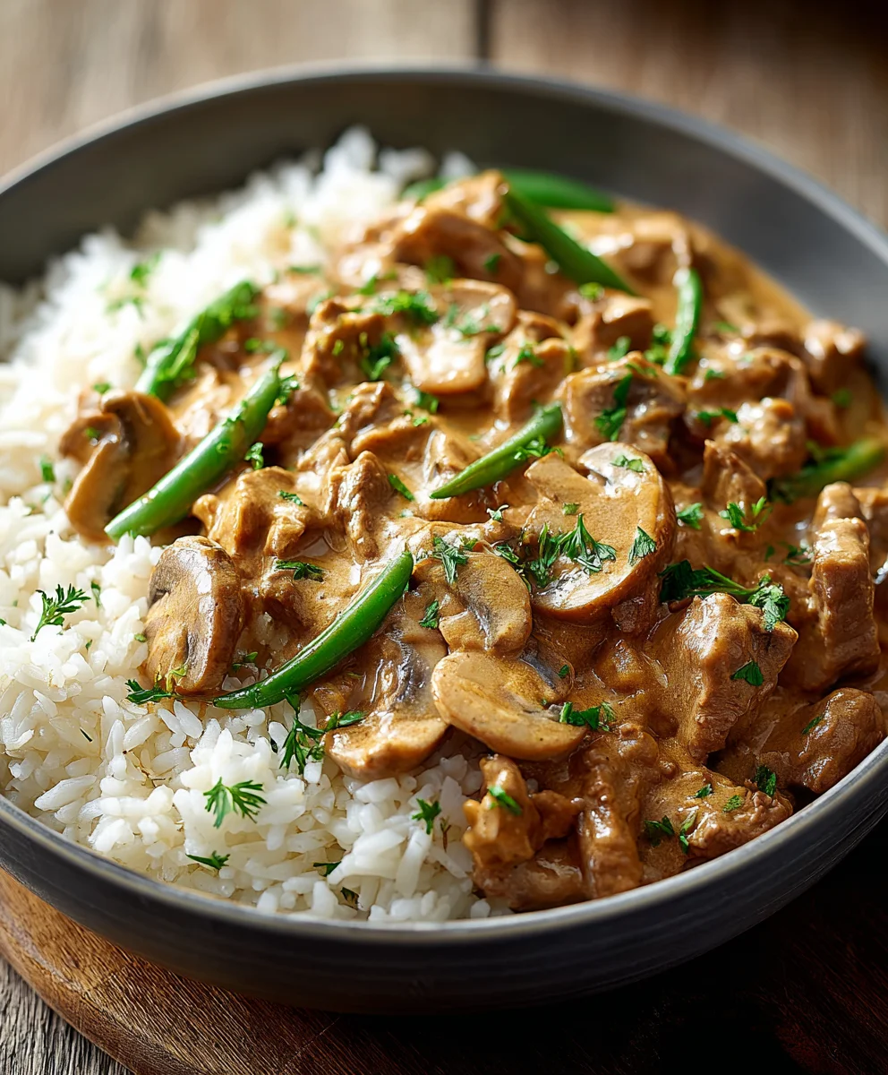 Stroganoff Bœuf Cbeef hampignons Riz Complet Facile