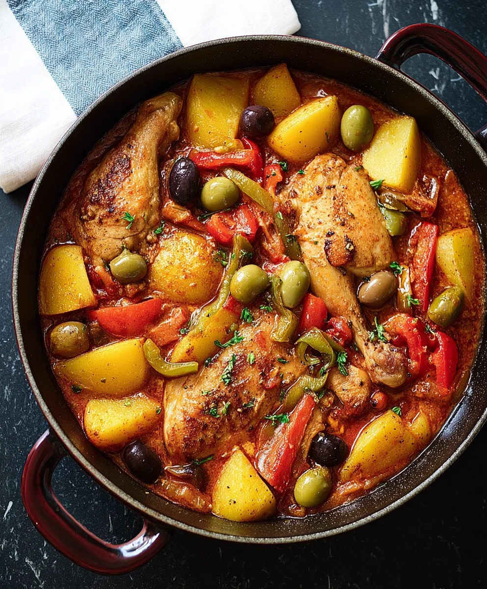 Poulet Poivrons Pommes de Terre Olives Sauce Tomate