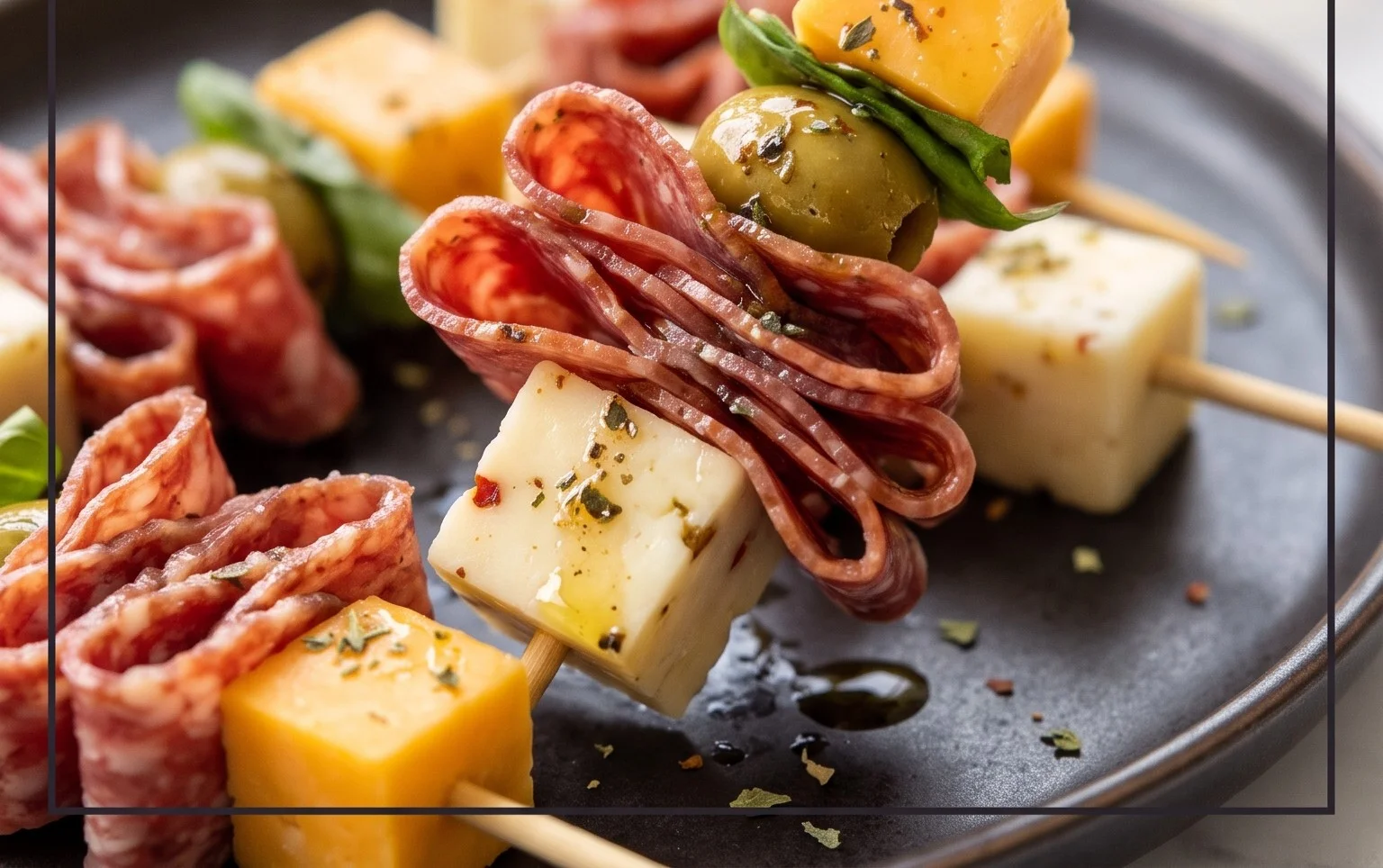 Beef Salami and Cheese Skewers